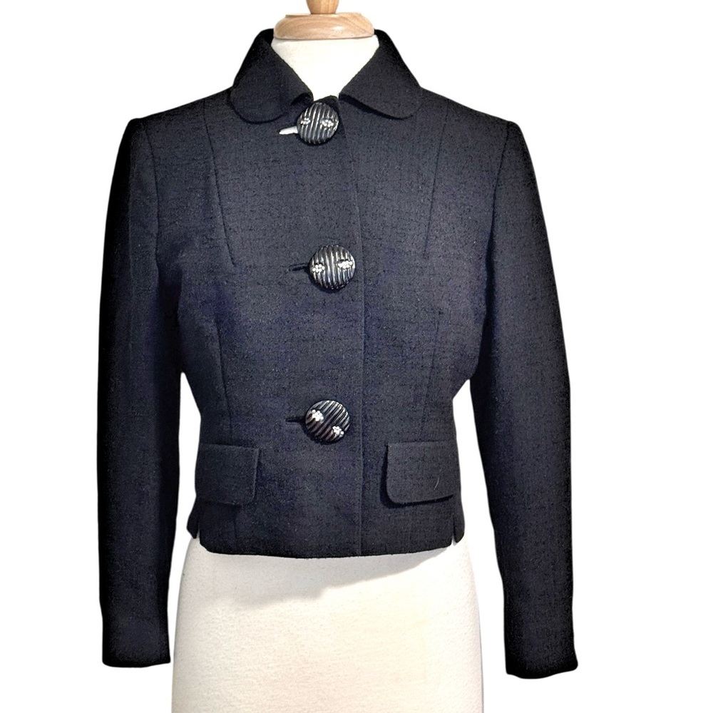 Vintage Black Wool Tweed 60s Forstmann Elegant Black Women's Jacket